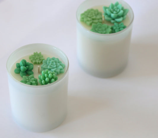 Spring Soy Candle 11oz topped with handcrafted wax succulent