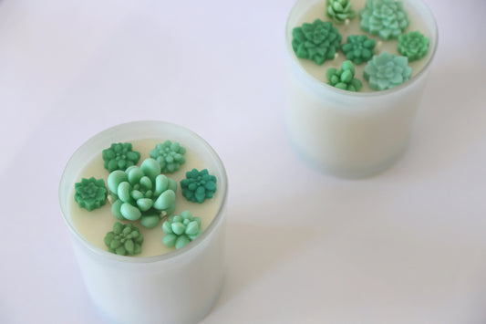 Spring Soy Candle 20oz topped with handcrafted wax succulent